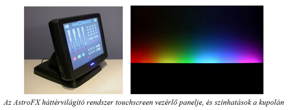 Az AstroFX háttérvilágító rendszer touchscreen vezérlő panelje